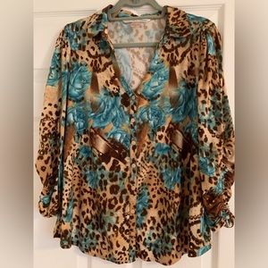 Women’s multi color(brown, tan and turquoise/ Peter Nygard blouse size XL